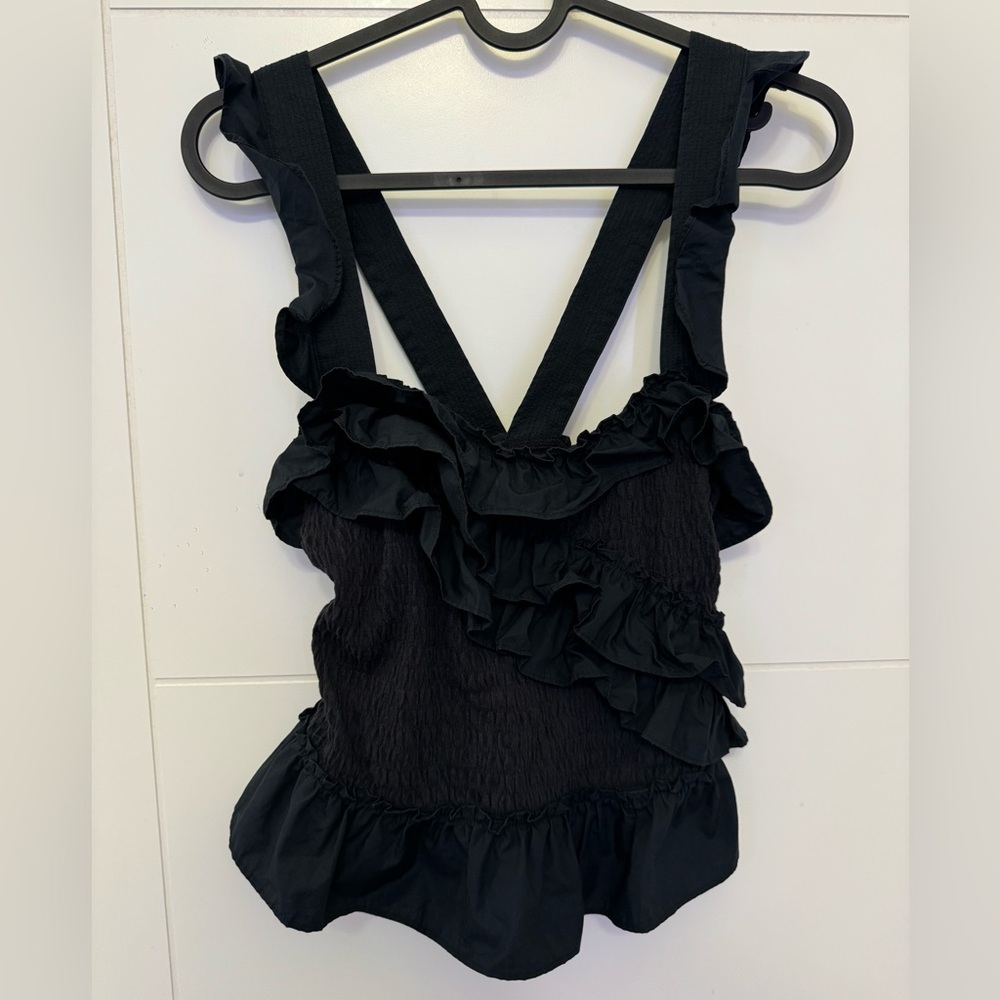 MAEVE by Anthropologie XS Black Ruffle Tank